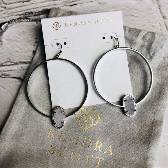 Kendra Scott Elora silver drusy hoop earrings NEW - Picture 4 of 6